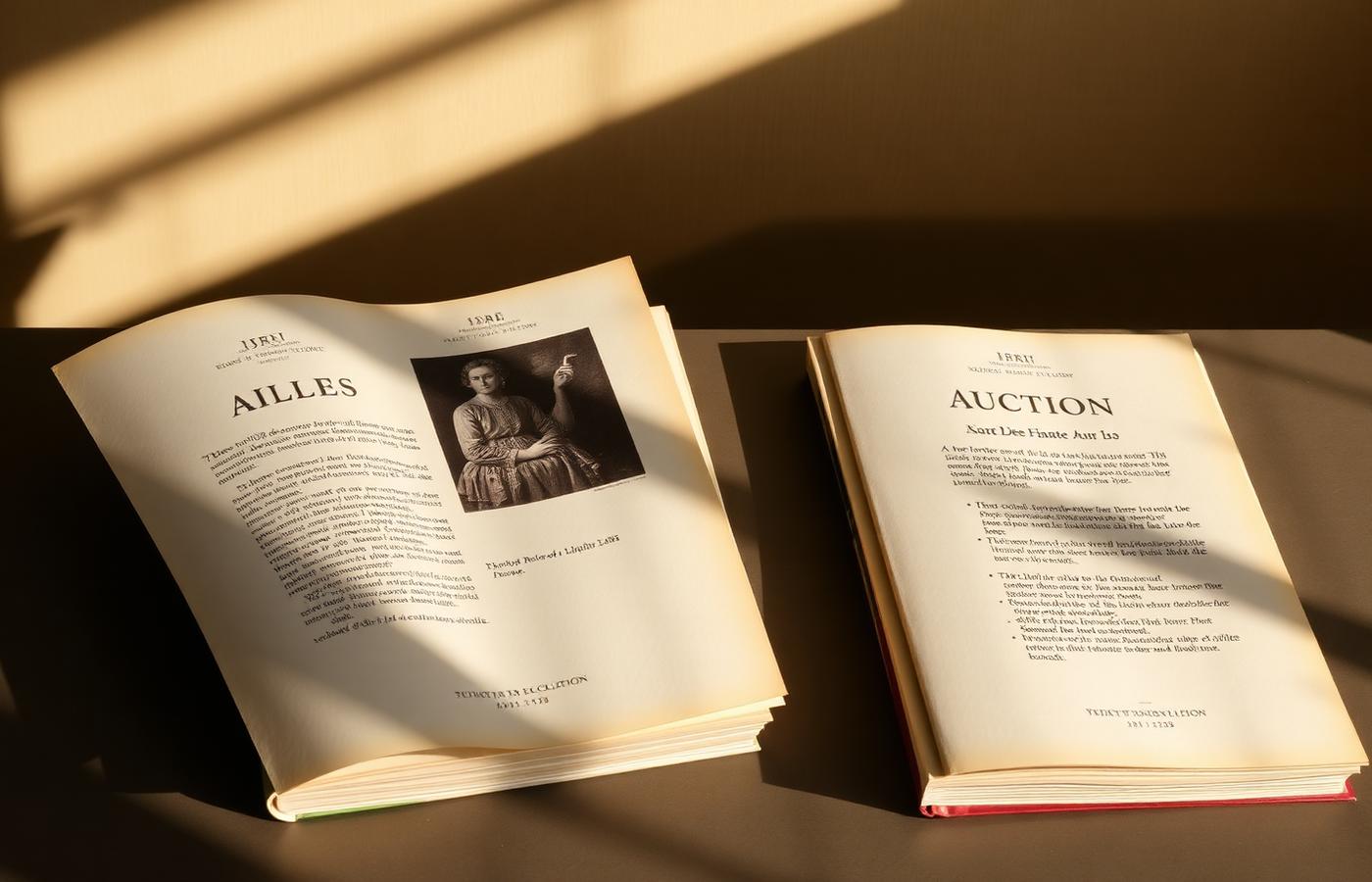 A French and an English printed auction catalogue side by side